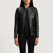 Women's Cityscape Noir Veste Motard en Cuir pour Femme - Vue de profil avec coupe de manche ergonomique