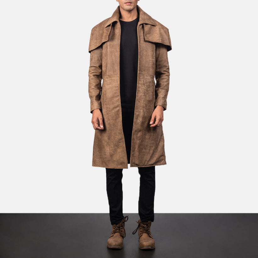 Classic Marron Leather Duster pour Homme
