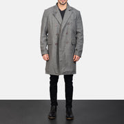 Men's Claud Grey Wool Double Breasted Coat in Grey Synthetic Wool - Vue de face &amp; silhouette ajustée | Acheter en ligne