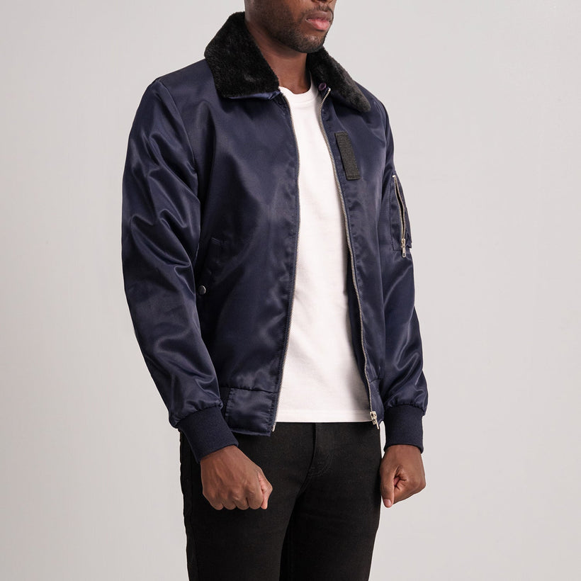 Clyde B-15 Bleu Blouson Bomber en Cuir pour Homme