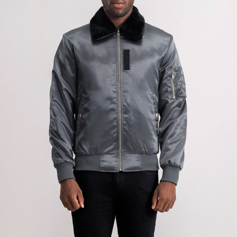 Clyde B-1-5 Gris Blouson Bomber en Cuir pour Homme
