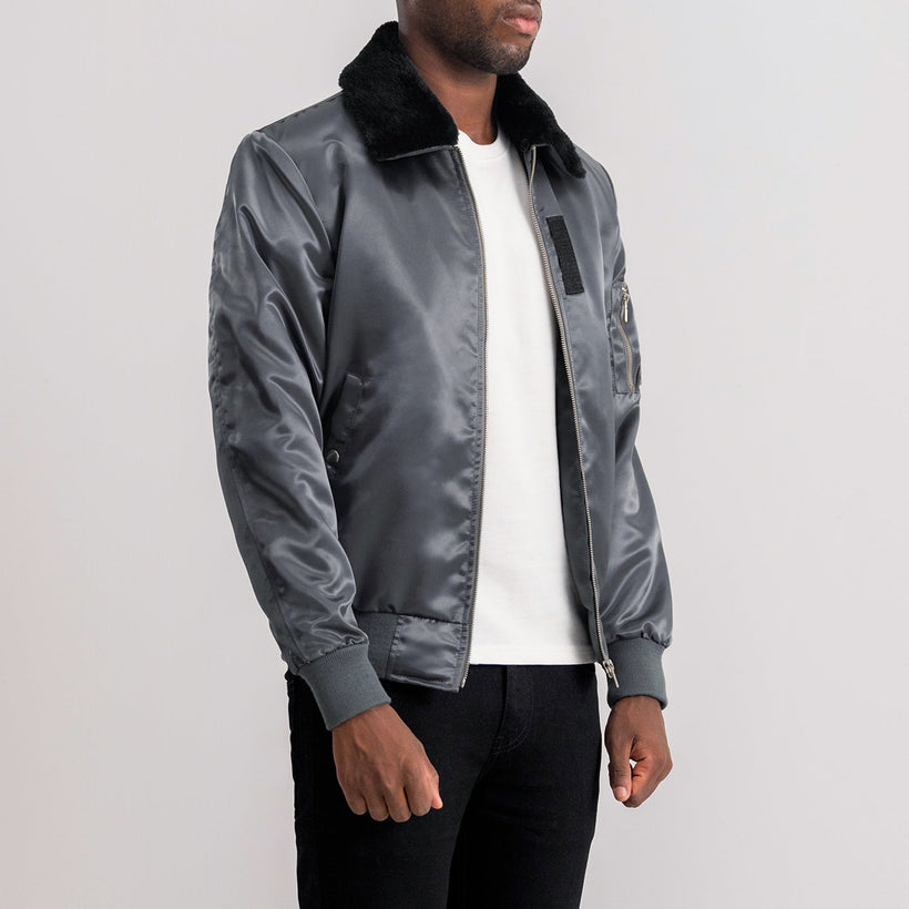 Clyde B-1-5 Gris Blouson Bomber en Cuir pour Homme