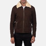 Vue détaillée of Shirt with Removable Fur Collar &amp; Zipper Hardware on Men's Coffner Marron Shearling Fur Veste en Cuir pour Homme