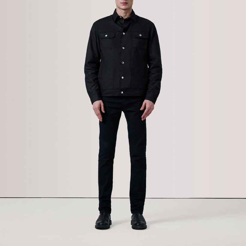 Colberto Noir Waxed Canvas Trucker Veste en Cuir pour Homme