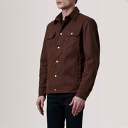Colberto Marron Waxed Canvas Trucker Veste en Cuir pour Homme For Men - Vue de profil avec coupe de manche ergonomique