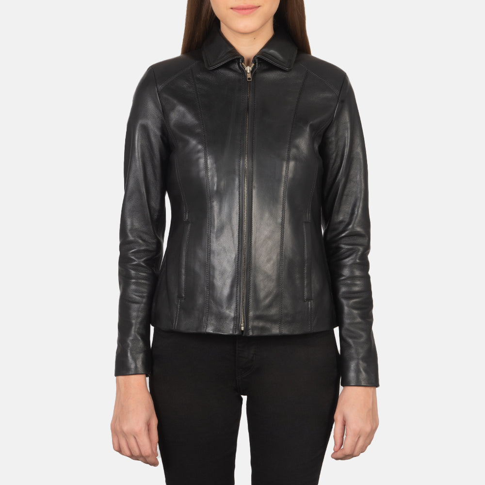 Black Sheepskin leather Jacket - Vue de dos avec coupe ajustée aux épaules &amp; ourlet soigné