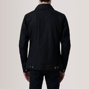 Vue détaillée of Classic Collar &amp; Heavy-Duty Zipper Hardware on Conard Noir Denim Trucker Veste en Cuir pour Homme For Men