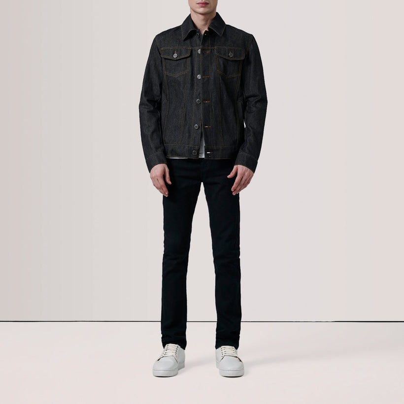 Conard Faded Noir Denim Trucker Veste en Cuir pour Homme