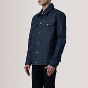 
Conard Ash Grey Denim Trucker Jacket For Men - Vue de profil mettant en valeur la coupe de manche ergonomique