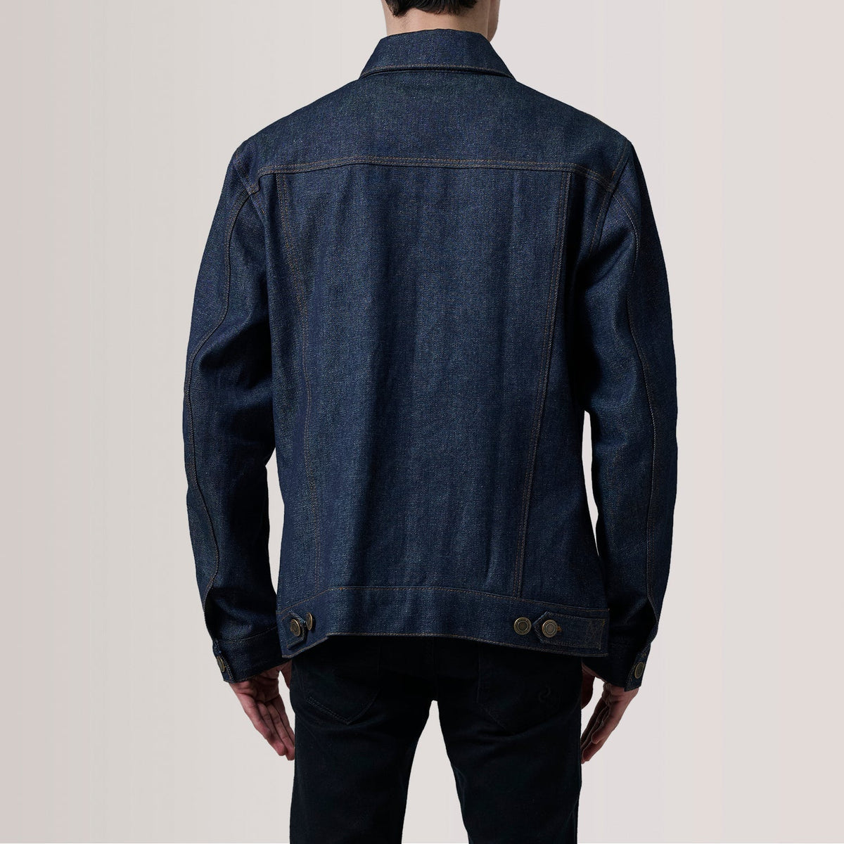 
Vue détaillée of Classic Collar & Heavy-Duty Zipper Hardware on Conard Ash Grey Denim Trucker Jacket For Men