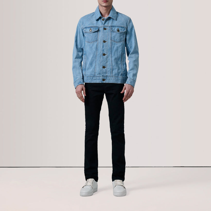 Conard Light Bleu Denim Trucker Veste en Cuir pour Homme