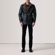 Black Sheepskin leather Coat - Vue de dos avec coupe ajustée aux épaules &amp; ourlet soigné