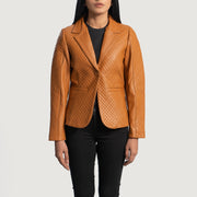 Women's Cora Matelassé Marron Blazer en Cuir en Cuir pour Femme in Brown Sheepskin Leather - Vue de face &amp; silhouette ajustée | Acheter en ligne
