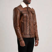 
Waxed Brown Sheepskin Leather Aviator Jacket - Vue arrière montrant la carrure ajustée et l'ourlet net