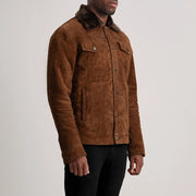 Brown Goatskin Suede Aviator Jacket - Vue de dos avec coupe ajustée aux épaules &amp; ourlet soigné