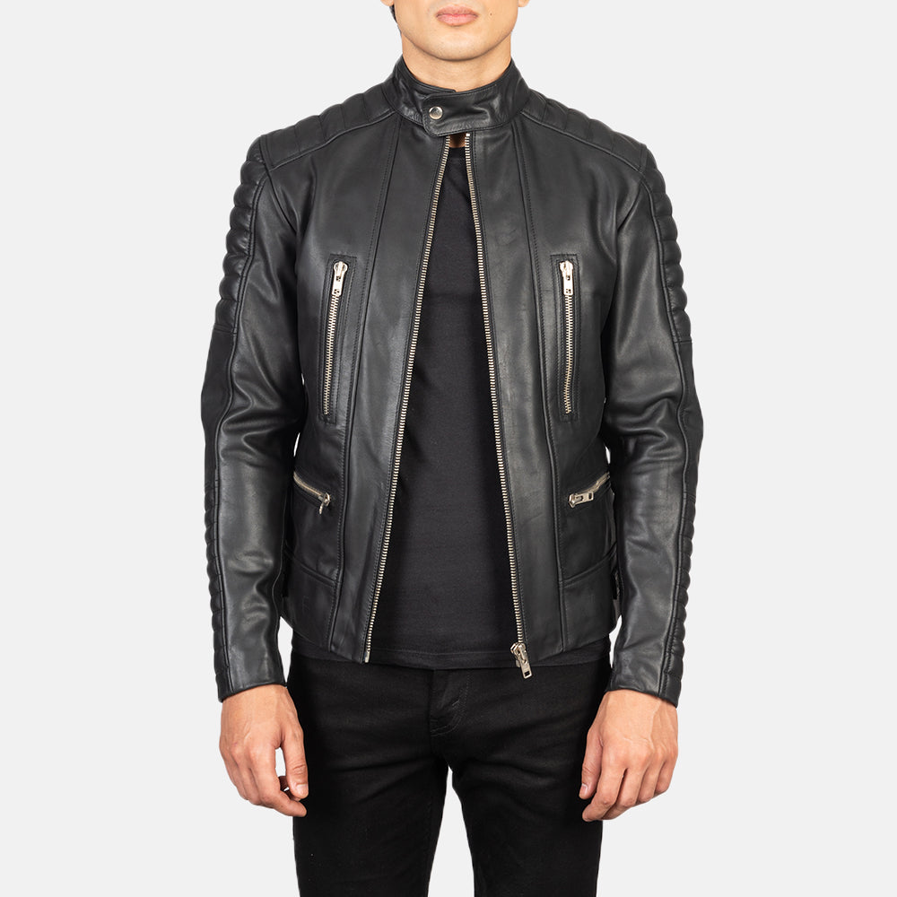 Men's Damian Grey Suede Biker Jacket in Grey Sheepskin Suede - Vue de face &amp; silhouette ajustée | Acheter en ligne
