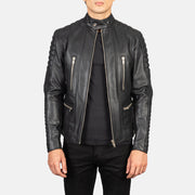 Men's Damian Grey Suede Biker Jacket in Grey Sheepskin Suede - Vue de face &amp; silhouette ajustée | Acheter en ligne