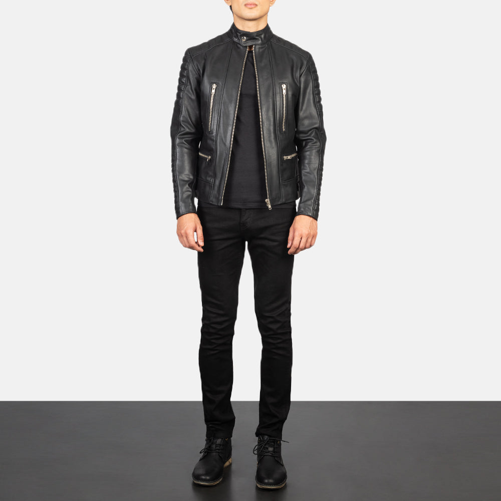 Men's Damian Grey Suede Biker Jacket - Vue de profil avec coupe de manche ergonomique
