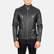 Vue détaillée of Band with Snap Button &amp; Zipper Hardware on Men's Damian Grey Suede Biker Jacket