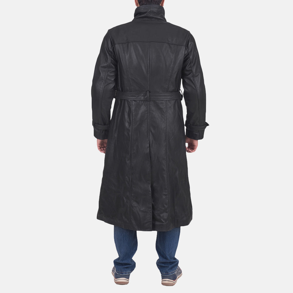 
Vue détaillée of Classic Collar & Button & Waist belt Hardware on Daniel Noir Trench-coat en Cuir pour Homme