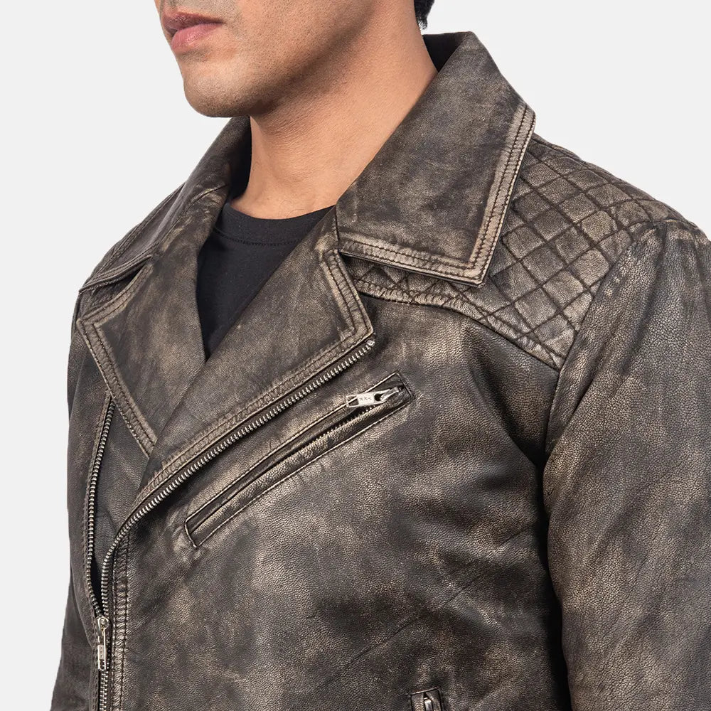 Danny Matelassé Veste Motard en Cuir pour Homme – Vue produit alternative 5