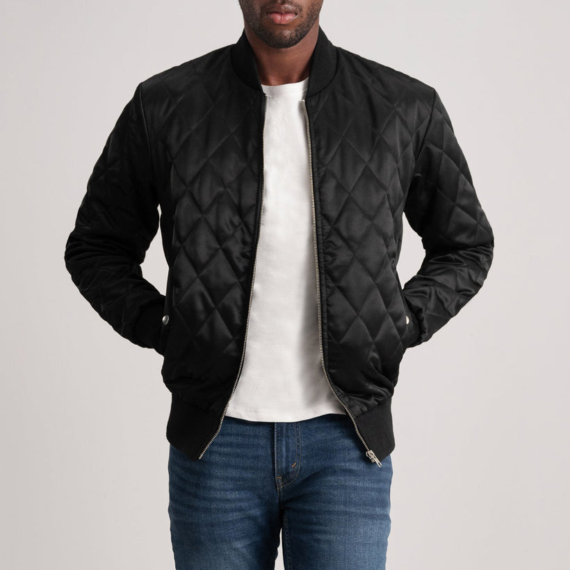 Danson Matelassé Noir Varsity Veste en Cuir pour Homme