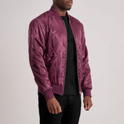 Maroon Satin Aviator Jacket - Vue de dos avec coupe ajustée aux épaules &amp; ourlet soigné