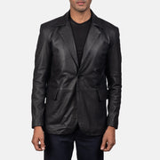 Men's Daron Noir Blazer en Cuir en Cuir pour Homme in Black Sheepskin Leather - Vue de face &amp; silhouette ajustée | Acheter en ligne