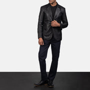 Men's Daron Noir Blazer en Cuir en Cuir pour Homme - Vue de profil avec coupe de manche ergonomique