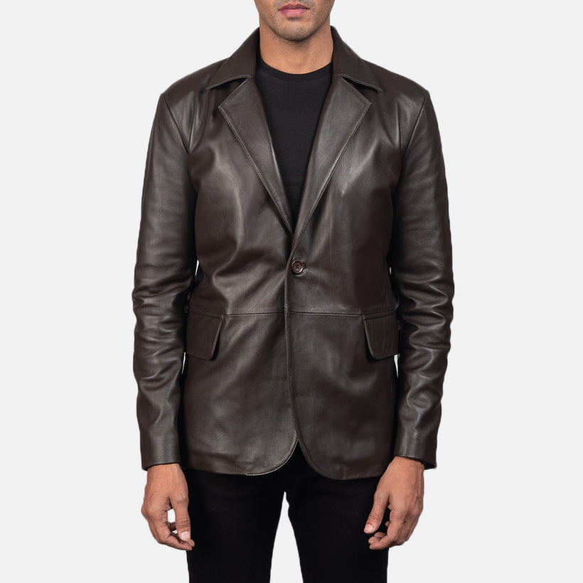 Daron Marron Blazer en Cuir en Cuir pour Homme