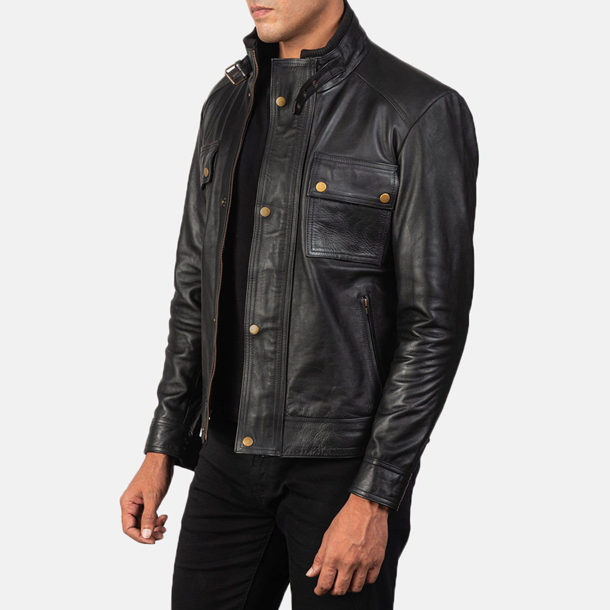 Black 100% Full-Grain Leather Biker Jacket - Vue de dos avec coupe ajustée aux épaules &amp; ourlet soigné