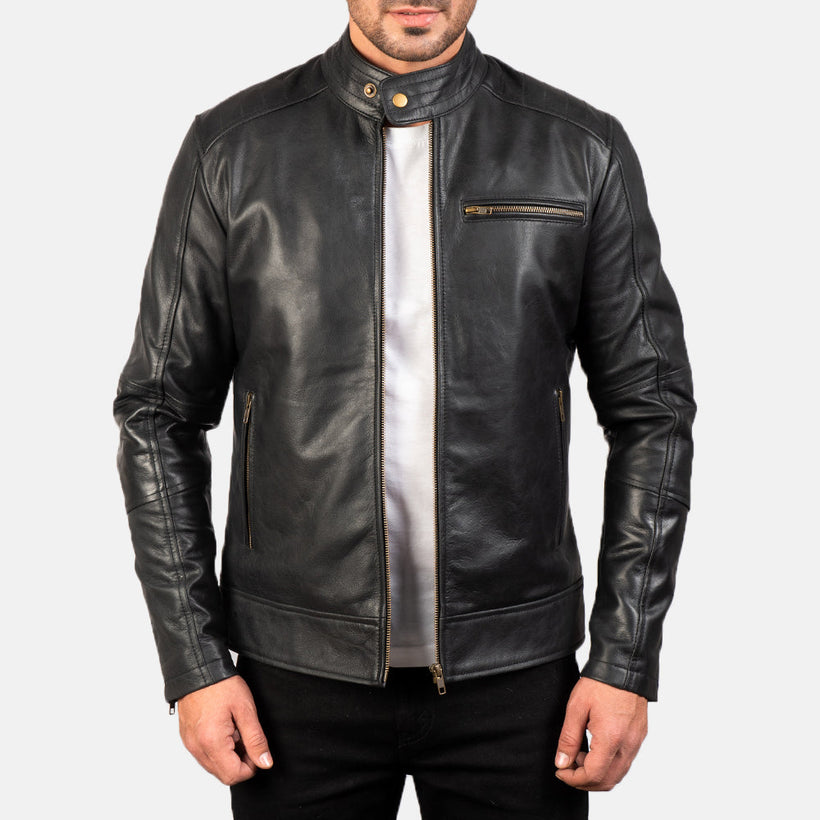 Dean Noir Veste Motard en Cuir pour Homme