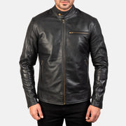 Vue détaillée of Band with snap button &amp; Zipper Hardware on Dean Noir Veste Motard en Cuir pour Homme