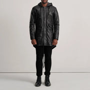 
Delvin Tan Leather Parka - Vue de profil mettant en valeur la coupe de manche ergonomique