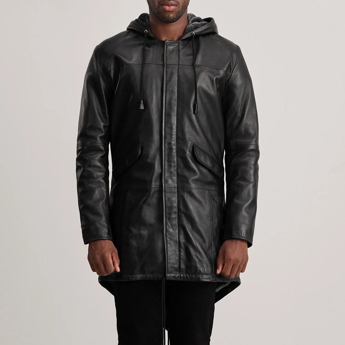 
Vue détaillée of Hooded & Zipper with Placket Hardware on Delvin Tan Leather Parka