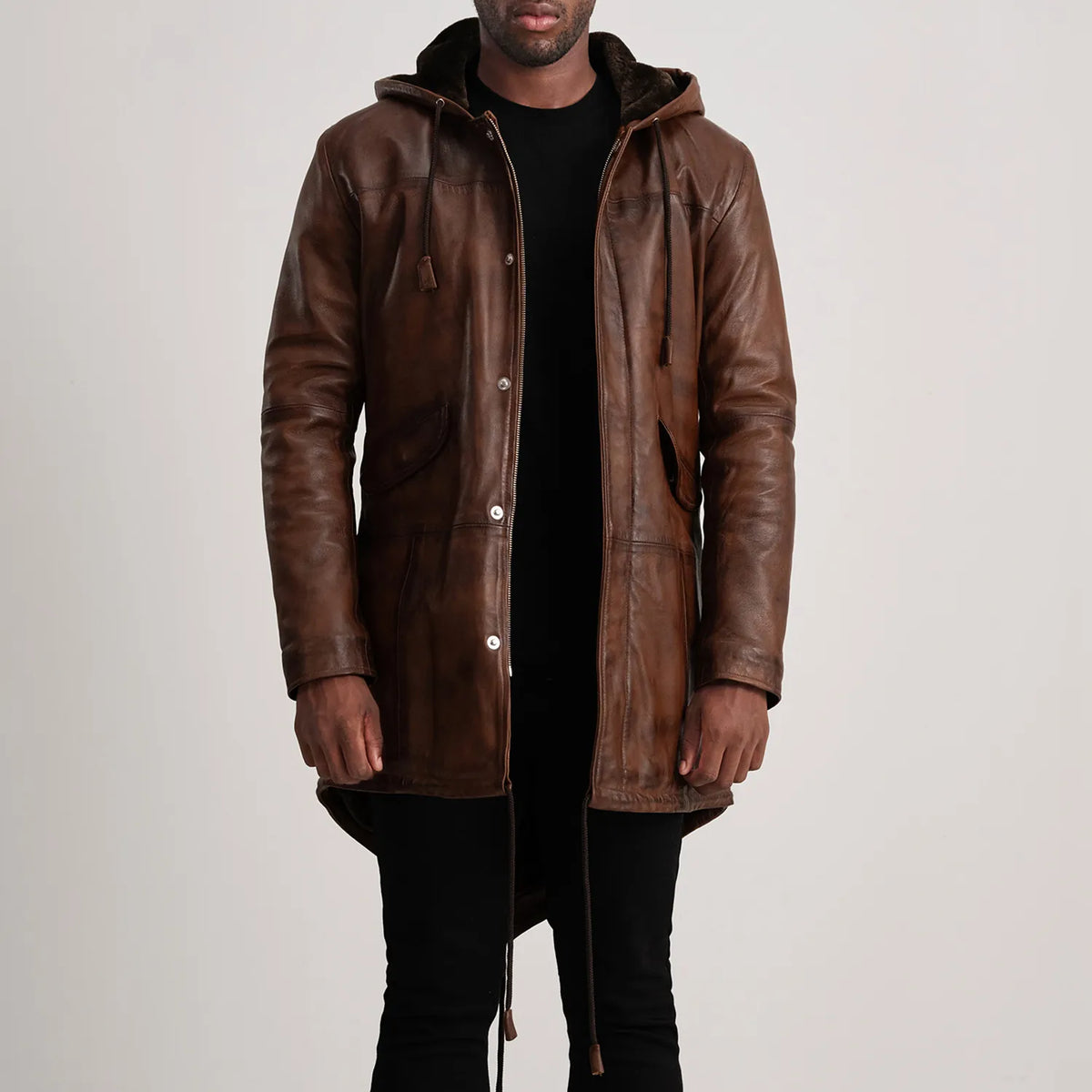 
Tailored Rib Cuffs & Hem Craftsmanship Construction Detail on Delvin Tan Leather Parka
