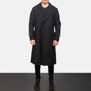 Men's Detective Noir Wool Manteau en Cuir pour Homme - Vue de profil avec coupe de manche ergonomique