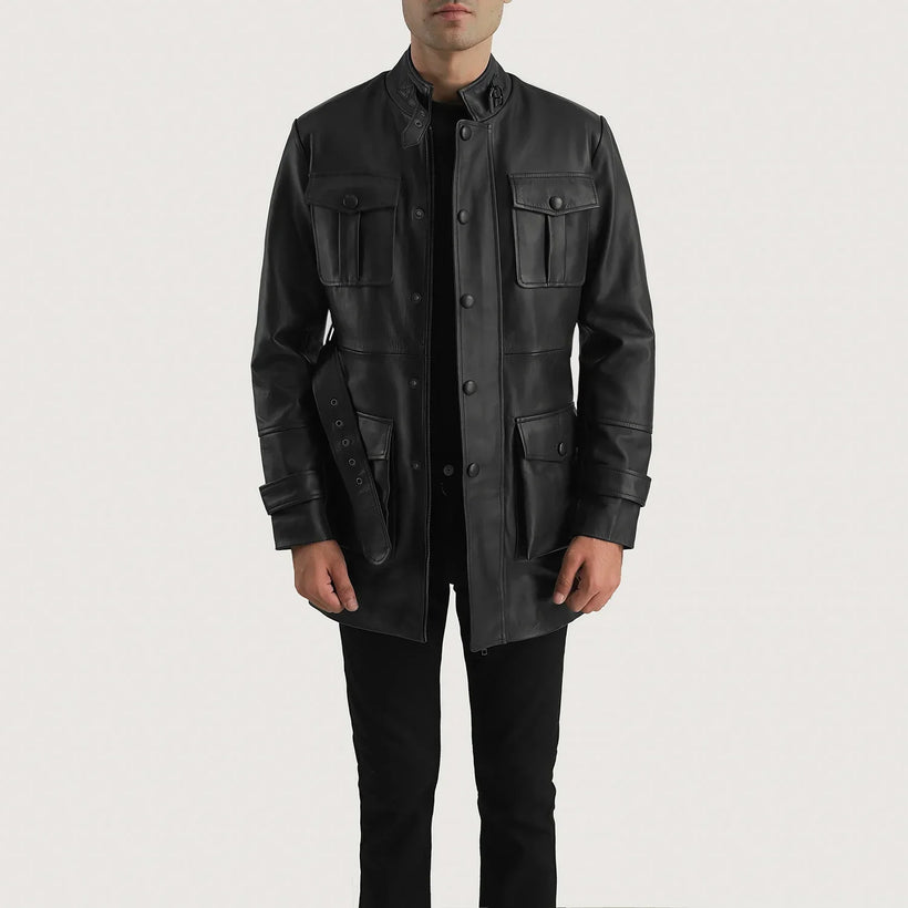 Dolf Noir Veste en Cuir pour Homme