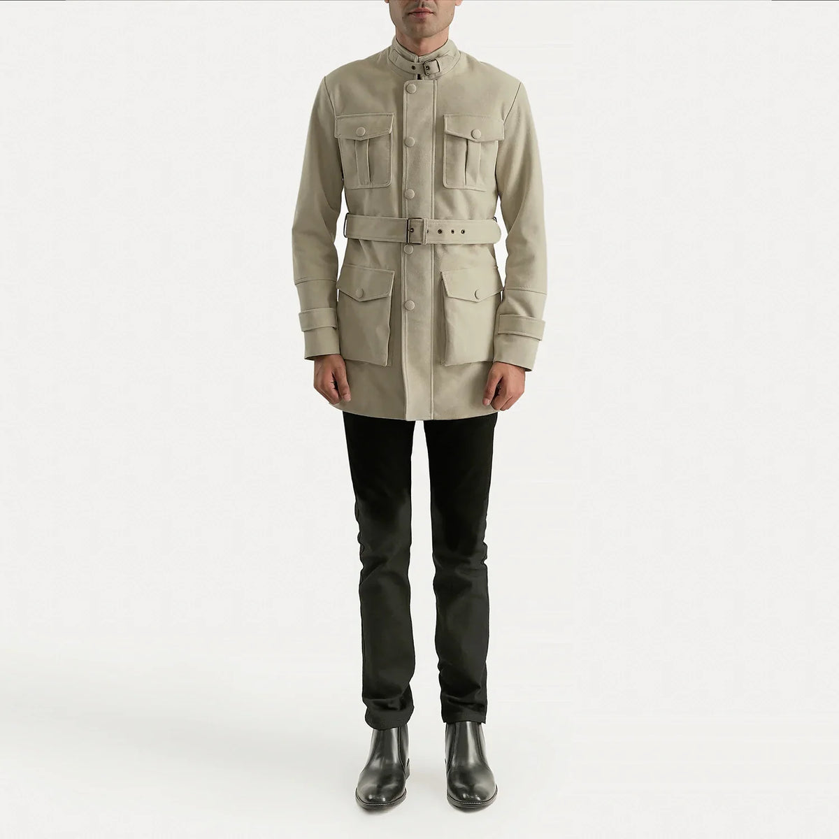 Dolf Off-Blanc Veste en Daim pour Homme - Vue de profil avec coupe de manche ergonomique