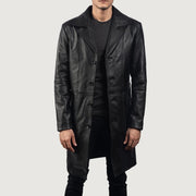 
Don Long Noir Manteau en Cuir pour Homme in Black Cowhide Leather - Vue de face & silhouette ajustée | Acheter en ligne