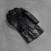 
Open hem & Hem Craftsmanship Construction Detail on Don Long Noir Manteau en Cuir pour Homme