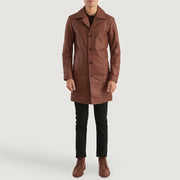 Don Long Marron Manteau en Cuir pour Homme - Vue de profil avec coupe de manche ergonomique