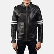 Dragonhide Noir Veste en Cuir pour Homme in Black Sheepskin Leather - Vue de face &amp; silhouette ajustée | Acheter en ligne