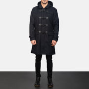 Vue détaillée of Shirt with Removable Hood &amp; Toggle Buttons with Placket &amp; Zipper Hardware on Men's Drake Black Wool Duffle Coat