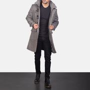 Men's Grey Wool Duffle Coat in Grey Synthetic Wool - Vue de face &amp; silhouette ajustée | Acheter en ligne