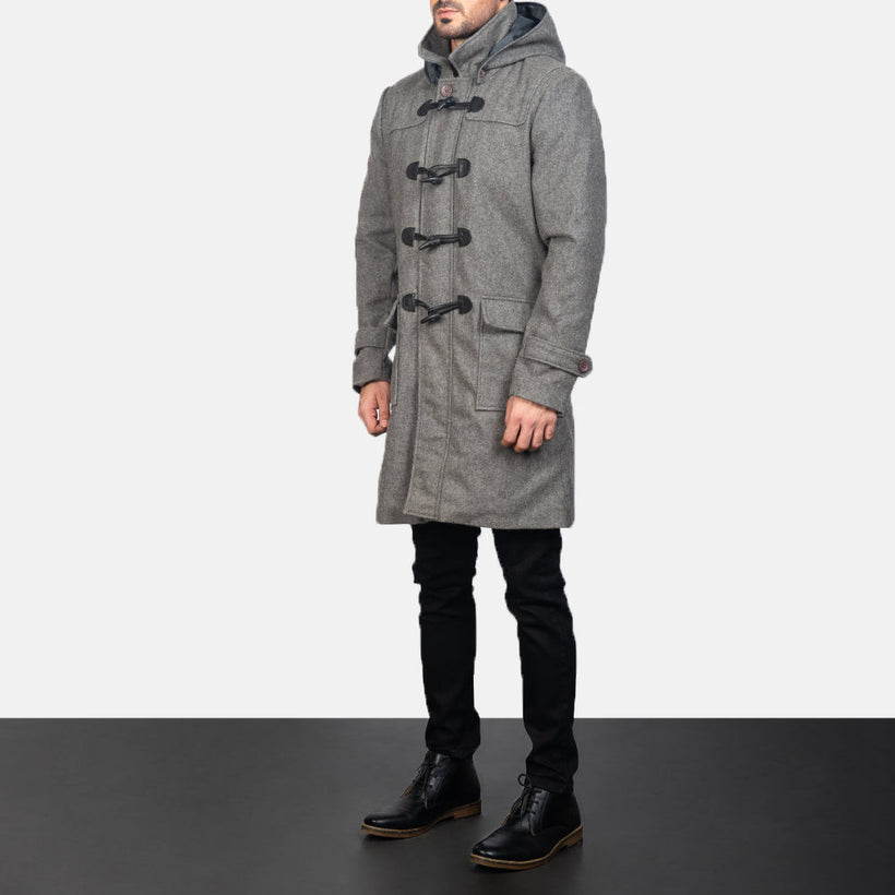 Drake Gris Wool Hooded Duffle Manteau en Cuir pour Homme