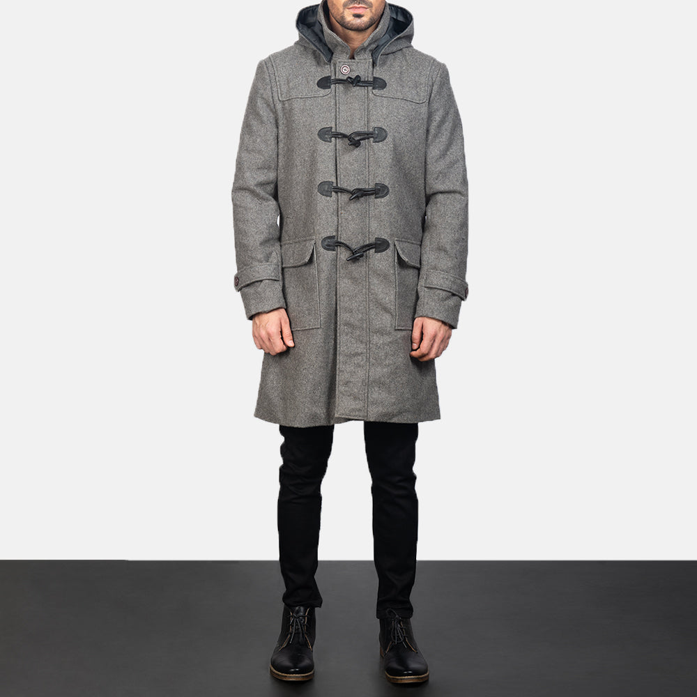 Men's Grey Wool Duffle Coat - Vue de profil avec coupe de manche ergonomique