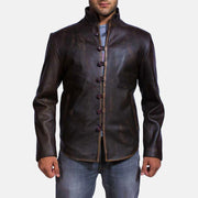 Men's Drakeshire Marron Veste en Cuir pour Homme in Distressed Brown Goatskin Leather - Vue de face &amp; silhouette ajustée | Acheter en ligne