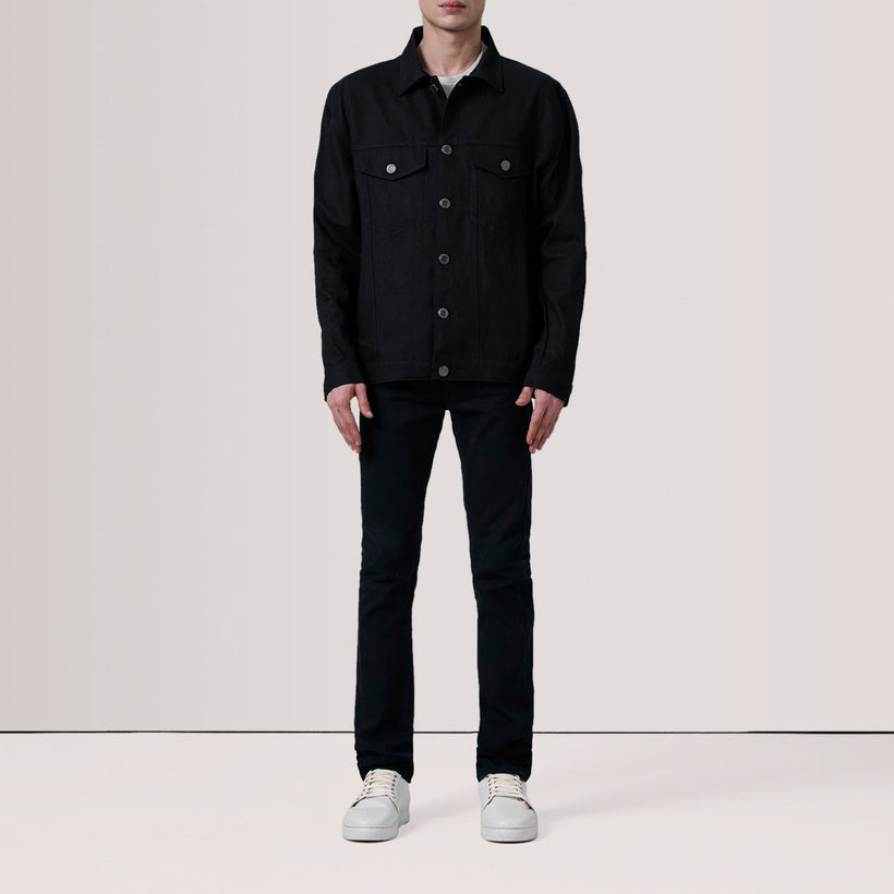 Eddie Noir Oversized Denim Trucker Veste en Cuir pour Homme