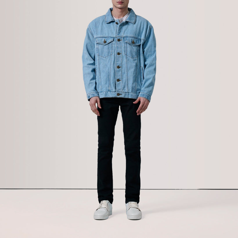 Eddie Light Bleu Oversized Denim Trucker Veste en Cuir pour Homme